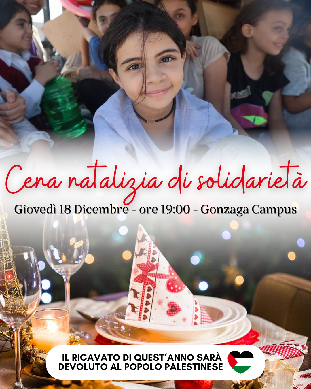 Christmas solidarity dinner in support of the education of Palestinian children and to support our missions.